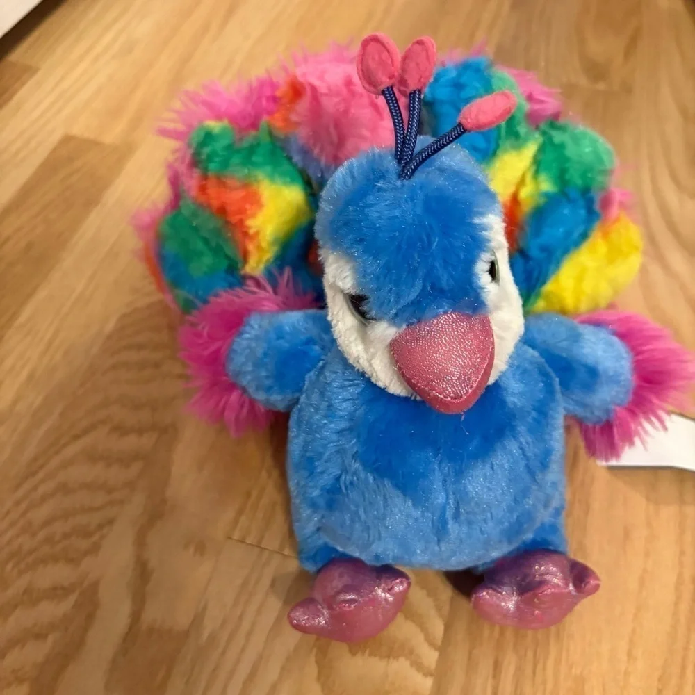 Wild Republic Plush Peacock Stuffed Animal Bird Rainbow Tail Feathers 10”